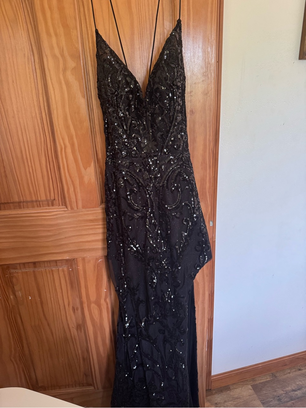 Black Sequin V-Neck Evening Dress